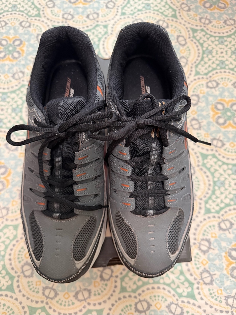 Skechers Men's Gray Athletic Lace-Up Sneakers with Orange Accents
